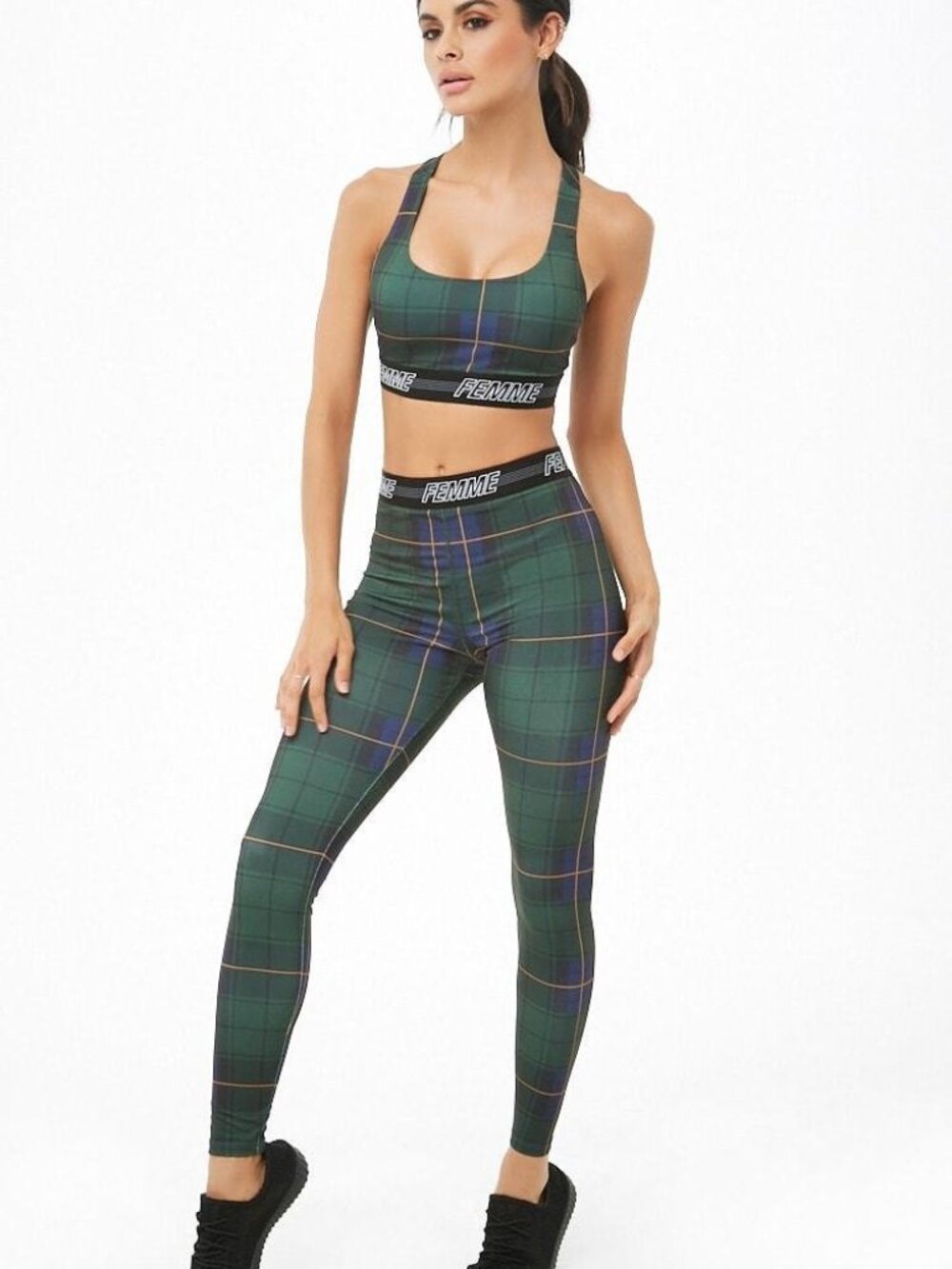 Forever 21 Green Black Active Plaid Leggings S/M